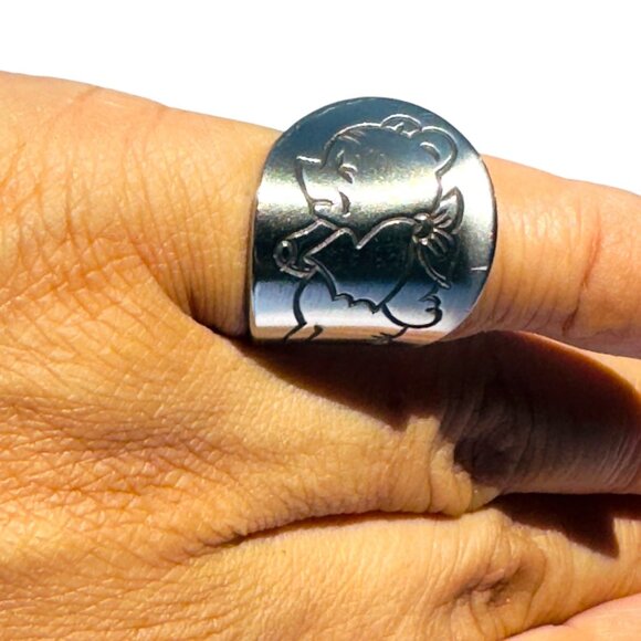 Winnie The Pooh Stainless Steel Spoon Ring Size 6.5 Vintage Tomee Tippee Japan - Picture 2 of 13